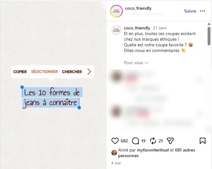 coco-friendly-instagram-05-formes-de-jeans Publication Instagram de Coco Friendly et ses résultats