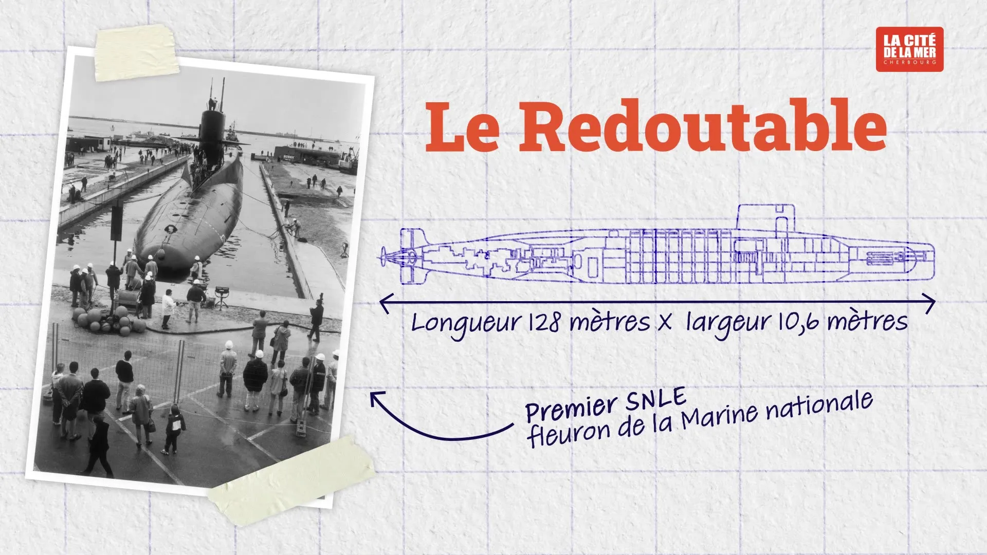 Extrait de la vidéo, archives et schéma du sous-marin Le Redoutable