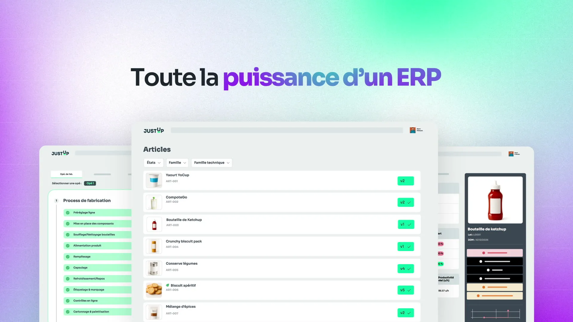 Extrait de la vidéo JustUp, « Toute la puissance d’un ERP » avec l’interface du logiciel